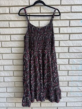 Michel Studio Black Floral Smocked Bodice Mini Dress Sz 20